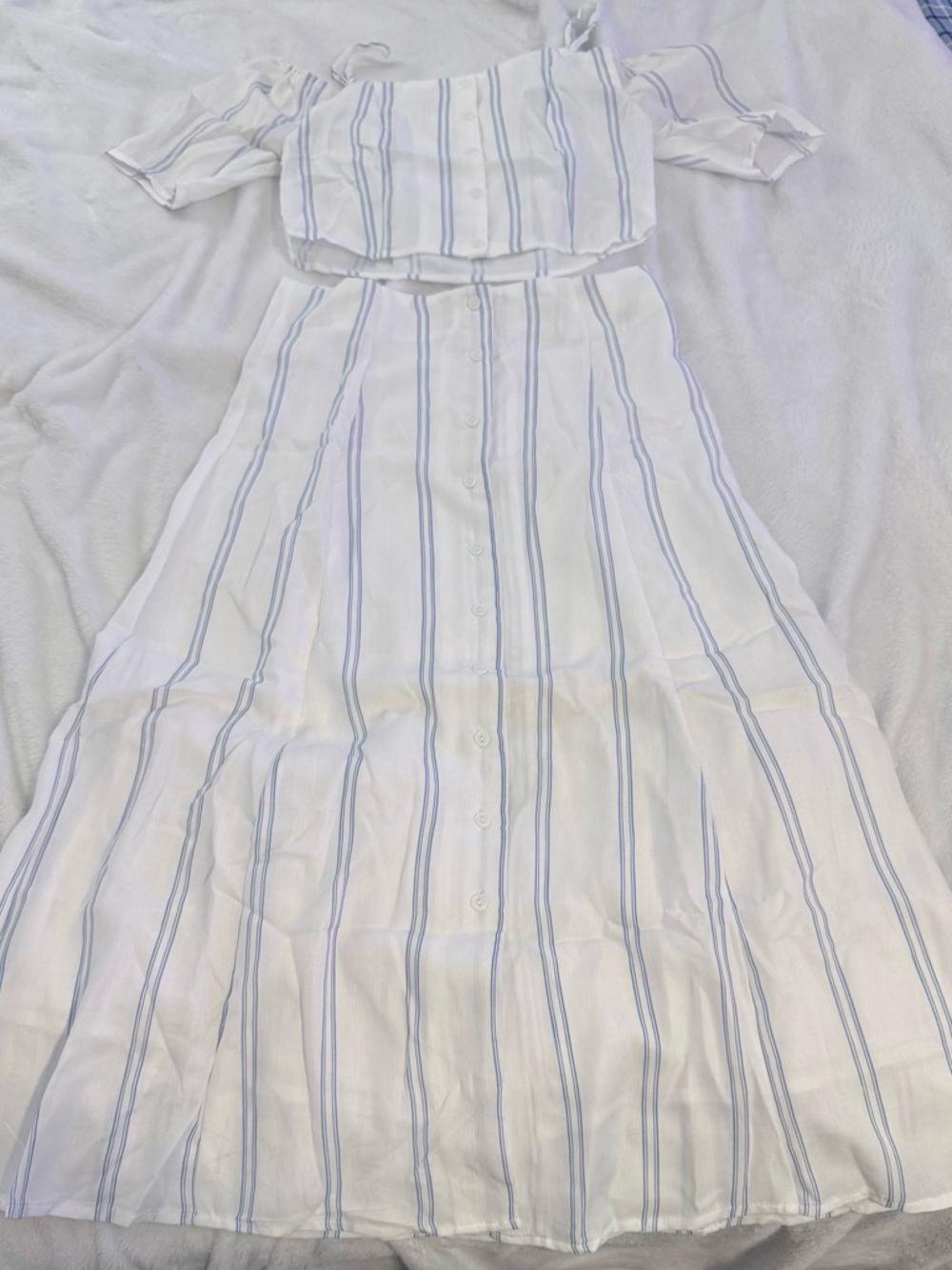 Dance & Marvel Blue & White Striped TwoPiece Set  Crop Top & Maxi Skirt  Size M